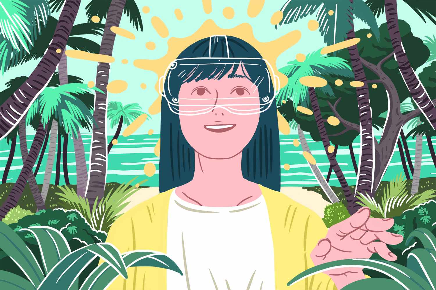 drawing of person wearing VR headset